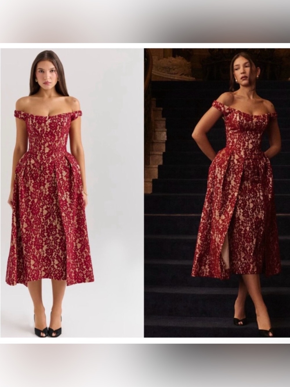 Women’s Burgundy Lace Fit-and-Flare Dress